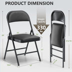 Folding Chair 4 Pack, Comfy PU Leather Padded Folding Chairs for Outside and Indoor, Heavy Duty Portable Foldable Metal Commercial Seat for Home Office, Dorm, Party, Backyard, Lawn, Patio