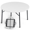48" Folding Round Table, Heavy Duty Plastic Commercial Dinner Table with Foldable Steel Legs, Portable Banquet Table for Wedding, Party, Events, Indoor, Outdoor, White