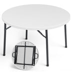 48" Folding Round Table, Heavy Duty Plastic Commercial Dinner Table with Foldable Steel Legs, Portable Banquet Table for Wedding, Party, Events, Indoor, Outdoor, White