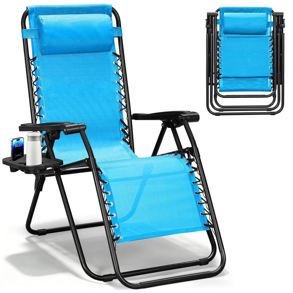Zero Gravity Chairs Set of 2, Adjustable Lounge Chair Outdoor Recliner, Folding Reclining Lawn Chair, Anti Gravity Chair with Pillow & Cup Holder for Pool Camping Sunbathing Beach Patio (Gray)