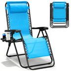 Zero Gravity Chairs Set of 2, Adjustable Lounge Chair Outdoor Recliner, Folding Reclining Lawn Chair, Anti Gravity Chair with Pillow & Cup Holder for Pool Camping Sunbathing Beach Patio (Gray)