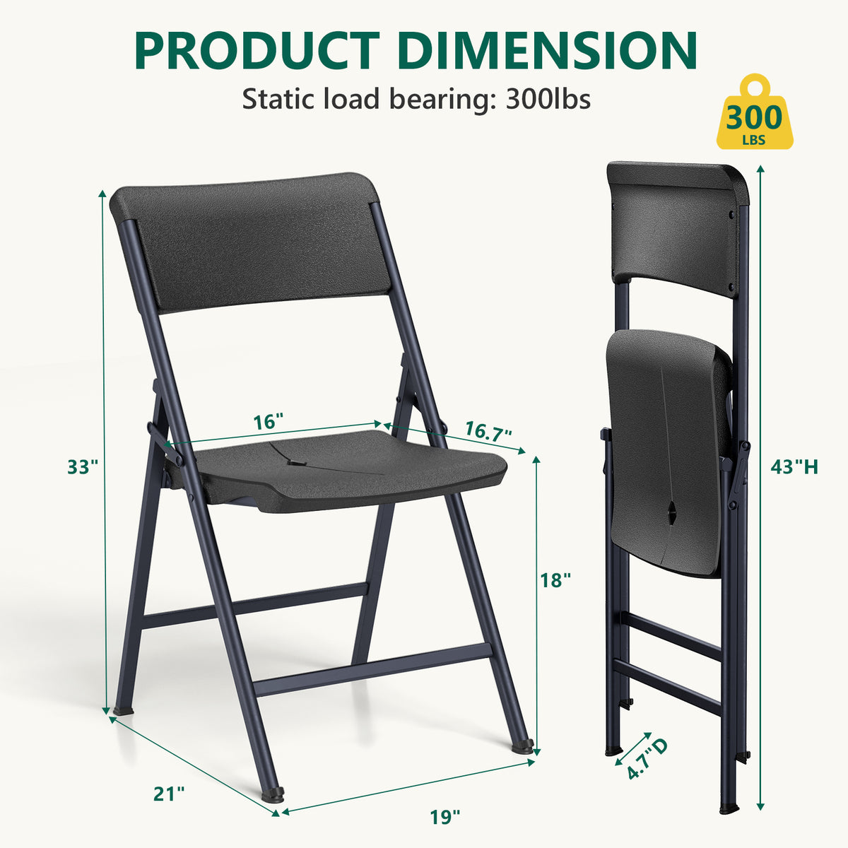 Folding Chair 4 Pack, Portable Heavy Duty Foldable Chair Plastic Seat with Steel Frame for Indoor and Outdoor, Dinning, Party, Wedding, Office, Patio, Garden, White