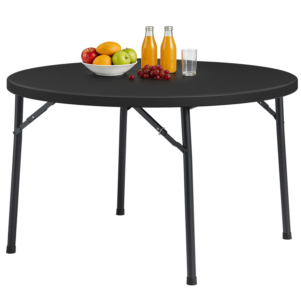 48" Folding Round Table, Heavy Duty Plastic Commercial Dinner Table with Foldable Steel Legs, Portable Banquet Table for Wedding, Party, Events, Indoor, Outdoor, White