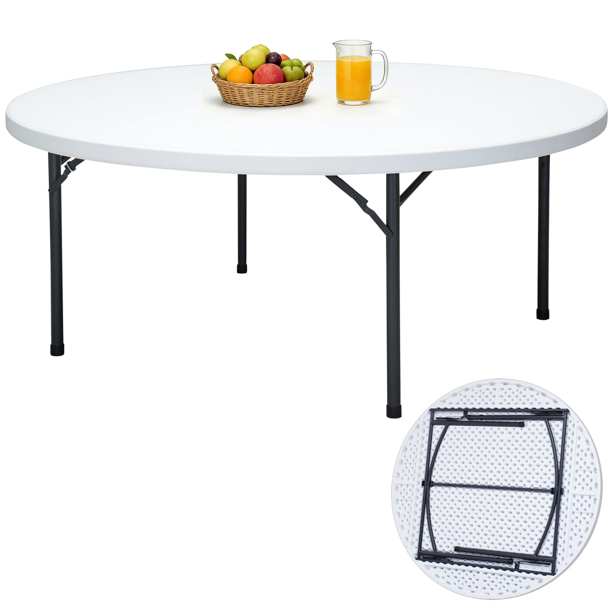 60" Folding Round Table, Plastic Dinner Table, Portable Folding Banquet Table for Living Room, Party or Outdoor Event, Black