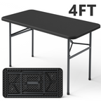 4ft Folding Table, Heavy Duty Plastic Card Table with Foldable Steel Legs, Metal Frame Support up to 400 lb, Portable for Indoor, Outdoor, Picnic, Camping, Dining, Party, White
