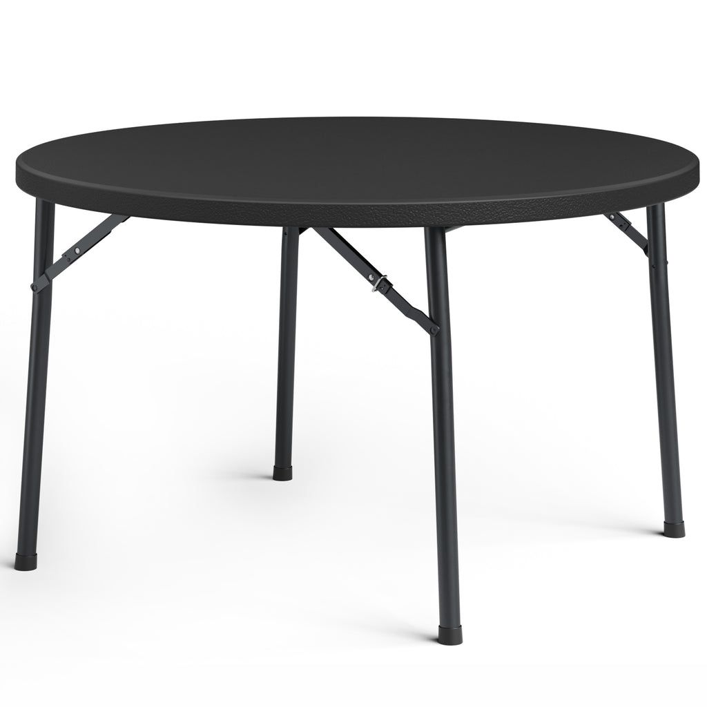 48" Folding Round Table, Heavy Duty Plastic Commercial Dinner Table with Foldable Steel Legs, Portable Banquet Table for Wedding, Party, Events, Indoor, Outdoor, White