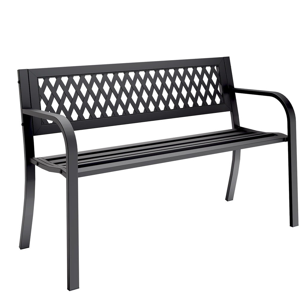 47" Outdoor Garden Bench, Patio Bench with Backrest, Weatherproof, Black