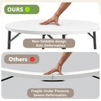 48" Folding Round Table, Heavy Duty Plastic Commercial Dinner Table with Foldable Steel Legs, Portable Banquet Table for Wedding, Party, Events, Indoor, Outdoor, White