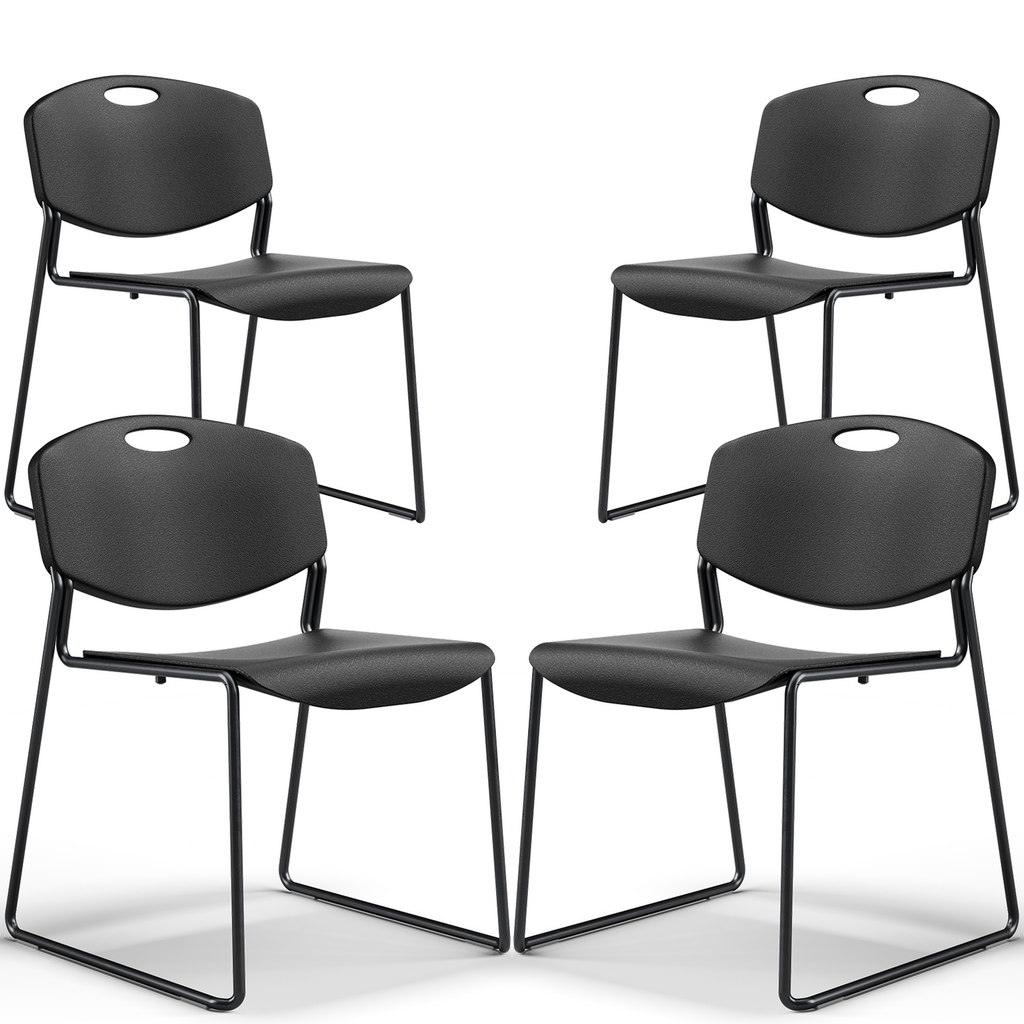Stacking Chairs Set of 4, Plastic Waiting Room Chair with Sled Base, Stackable Office Guest Reception Chairs No Wheels for Break Rooms and Conference Rooms Black