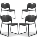 Stacking Chairs Set of 4, Plastic Waiting Room Chair with Sled Base, Stackable Office Guest Reception Chairs No Wheels for Break Rooms and Conference Rooms Black