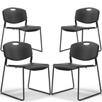 Stacking Chairs Set of 4, Plastic Waiting Room Chair with Sled Base, Stackable Office Guest Reception Chairs No Wheels for Break Rooms and Conference Rooms Black