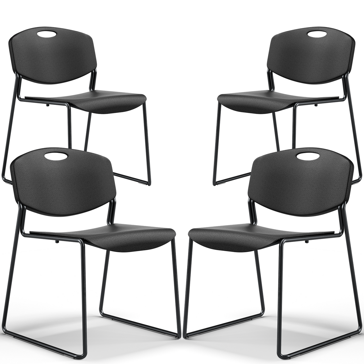 Stacking Chairs Set of 4, Plastic Waiting Room Chair with Sled Base, Stackable Office Guest Reception Chairs No Wheels for Break Rooms and Conference Rooms Black