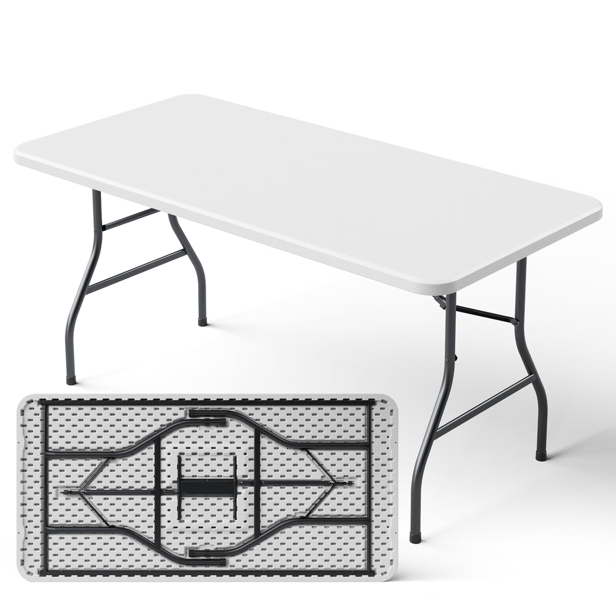 5FT Folding Table, Heavy Duty Plastic Table with Foldable Legs, Black