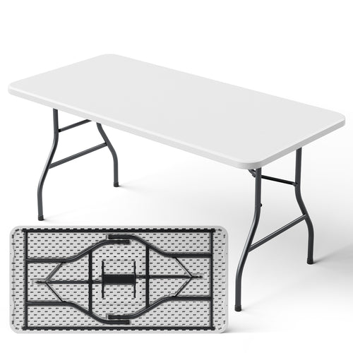 5FT Folding Table, Heavy Duty Plastic Table with Foldable Legs, Black