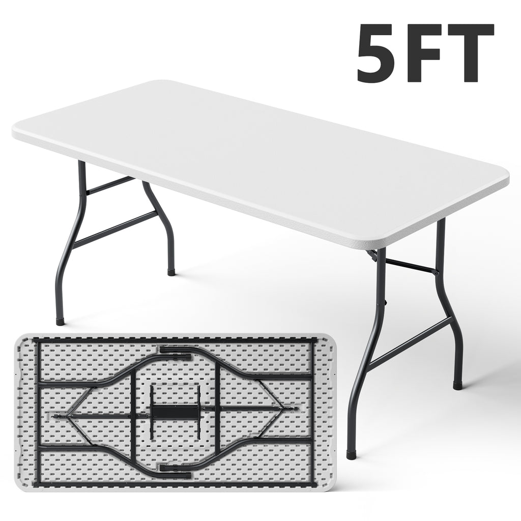 5FT Folding Table, Heavy Duty Plastic Table with Foldable Legs, Black