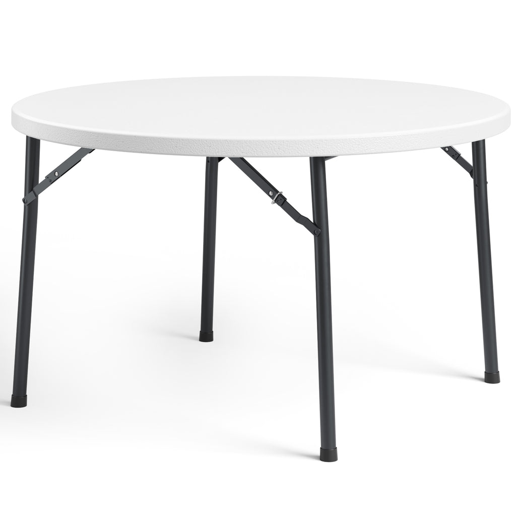 48" Folding Round Table, Heavy Duty Plastic Commercial Dinner Table with Foldable Steel Legs, Portable Banquet Table for Wedding, Party, Events, Indoor, Outdoor, White