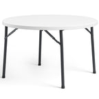 48" Folding Round Table, Heavy Duty Plastic Commercial Dinner Table with Foldable Steel Legs, Portable Banquet Table for Wedding, Party, Events, Indoor, Outdoor, White