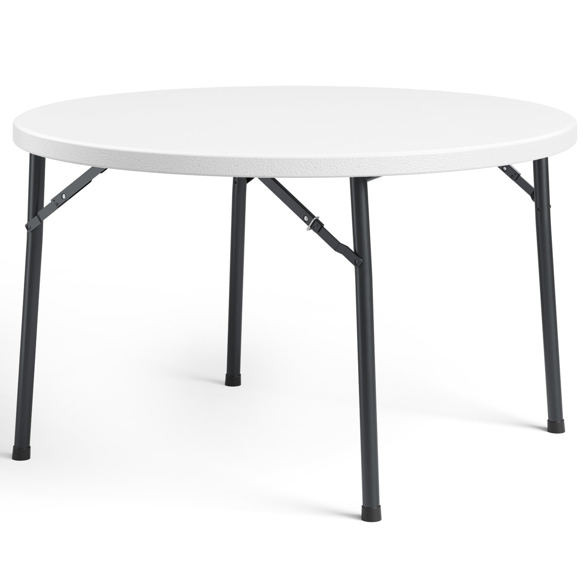 48" Folding Round Table, Heavy Duty Plastic Commercial Dinner Table with Foldable Steel Legs, Portable Banquet Table for Wedding, Party, Events, Indoor, Outdoor, White