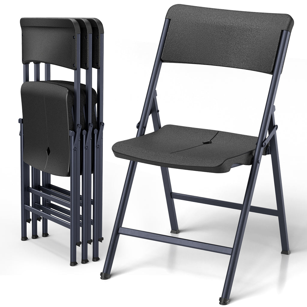 Folding Chair 4 Pack, Portable Heavy Duty Foldable Chair Plastic Seat with Steel Frame for Indoor and Outdoor, Dinning, Party, Wedding, Office, Patio, Garden, White