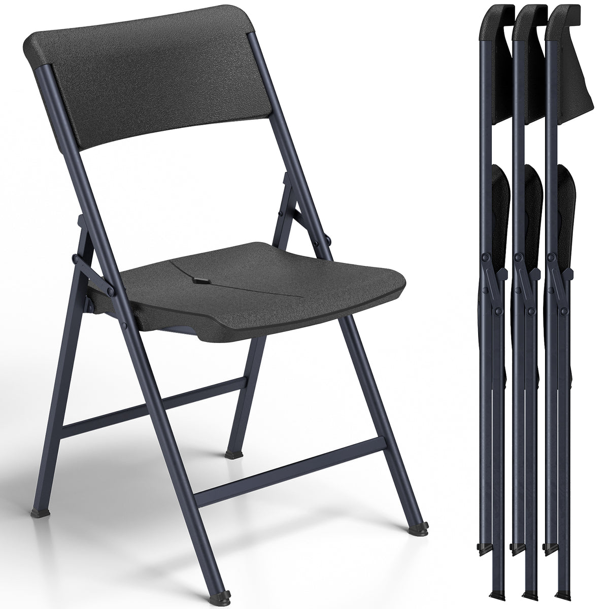 Folding Chair 4 Pack, Portable Heavy Duty Foldable Chair Plastic Seat with Steel Frame for Indoor and Outdoor, Dinning, Party, Wedding, Office, Patio, Garden, White