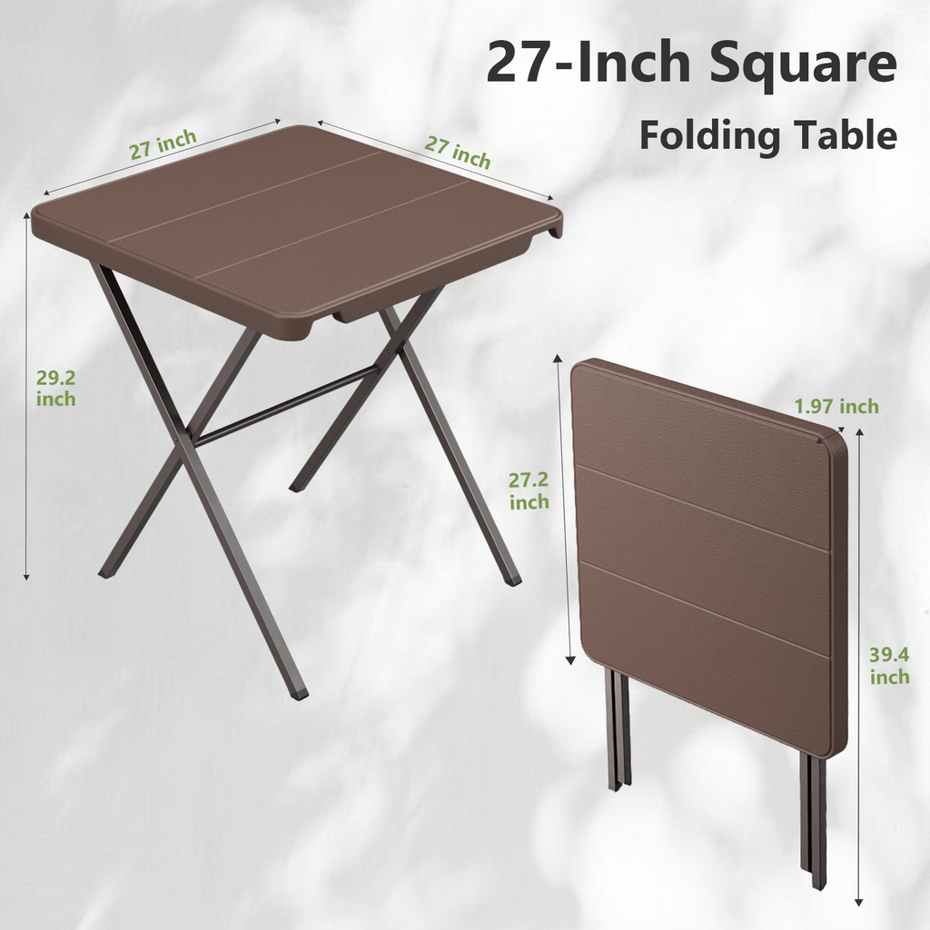 Folding Table, 27" Small Foldable Table No Assembly, Square Folding Card Table with Heavy-Duty Steel Frame, Portable Indoor Outdoor Tables for Camping, Patio, Picnic, RV, Dorm, Small Spaces