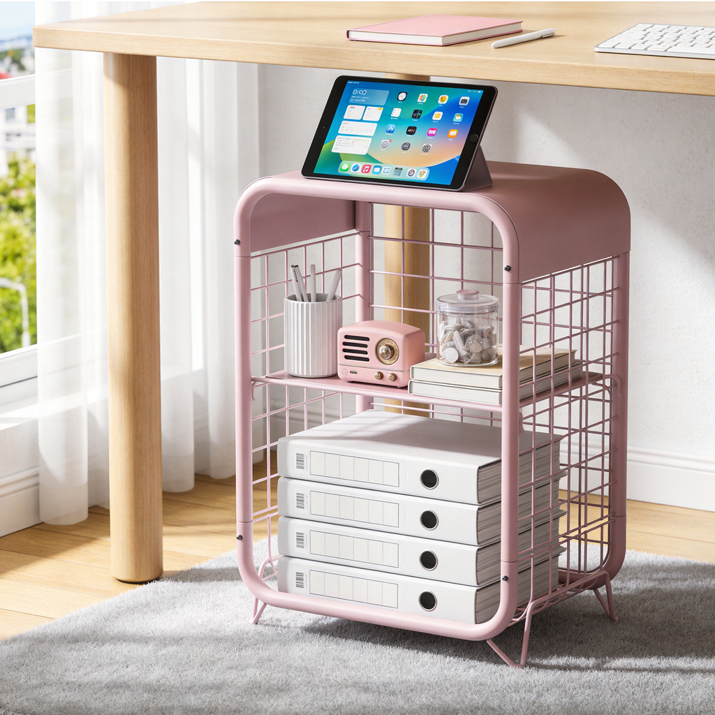 Cute Nightstand, Metal End Table, Side Table with Storage, 3-Tier Narrow End Table for Girls, Small Beside Table for Bedroom, Living Room, Office, Decor, Pink