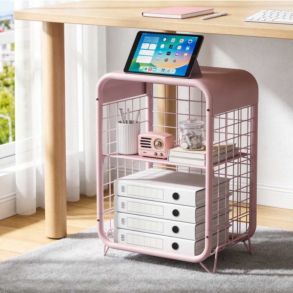 Cute Nightstand, Metal End Table, Side Table with Storage, 3-Tier Narrow End Table for Girls, Small Beside Table for Bedroom, Living Room, Office, Decor, Pink