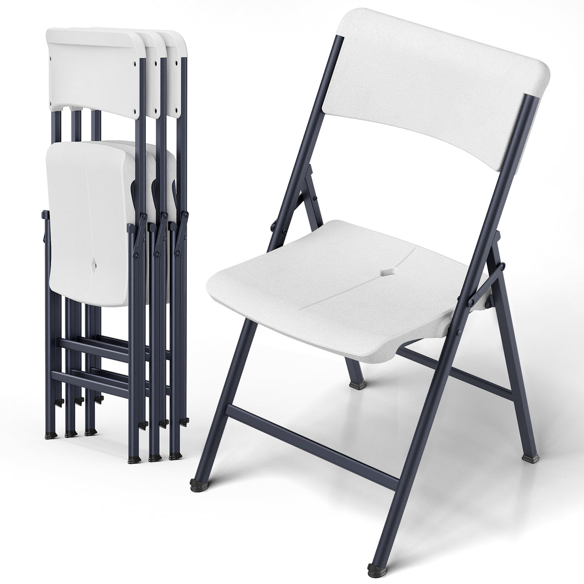 Folding Chair 4 Pack, Portable Heavy Duty Foldable Chair Plastic Seat with Steel Frame for Indoor and Outdoor, Dinning, Party, Wedding, Office, Patio, Garden, White