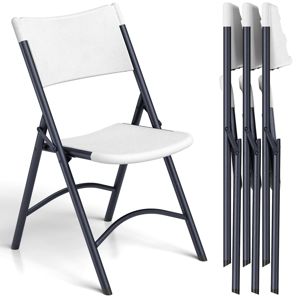 Folding Chairs 4 Pack, Outdoor Portable Foldable Chair with Steel Frame, 500lbs Capacity Heavy Duty Metal White Plastic Folding Chairs for Patio, Picnic, Kitchen, Dining