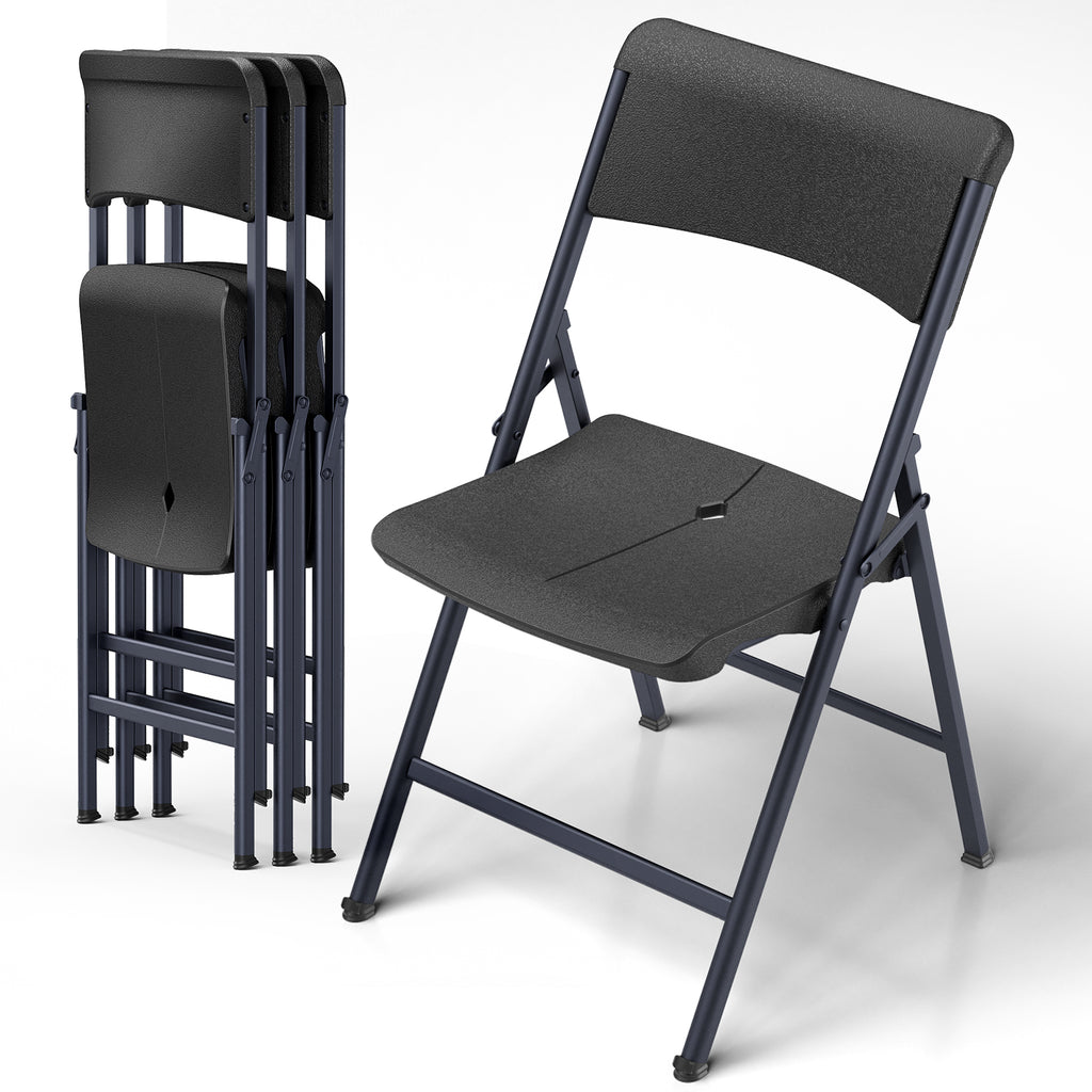 Folding Chair 4 Pack, Portable Heavy Duty Foldable Chair Plastic Seat with Steel Frame for Indoor and Outdoor, Dinning, Party, Wedding, Office, Patio, Garden, White