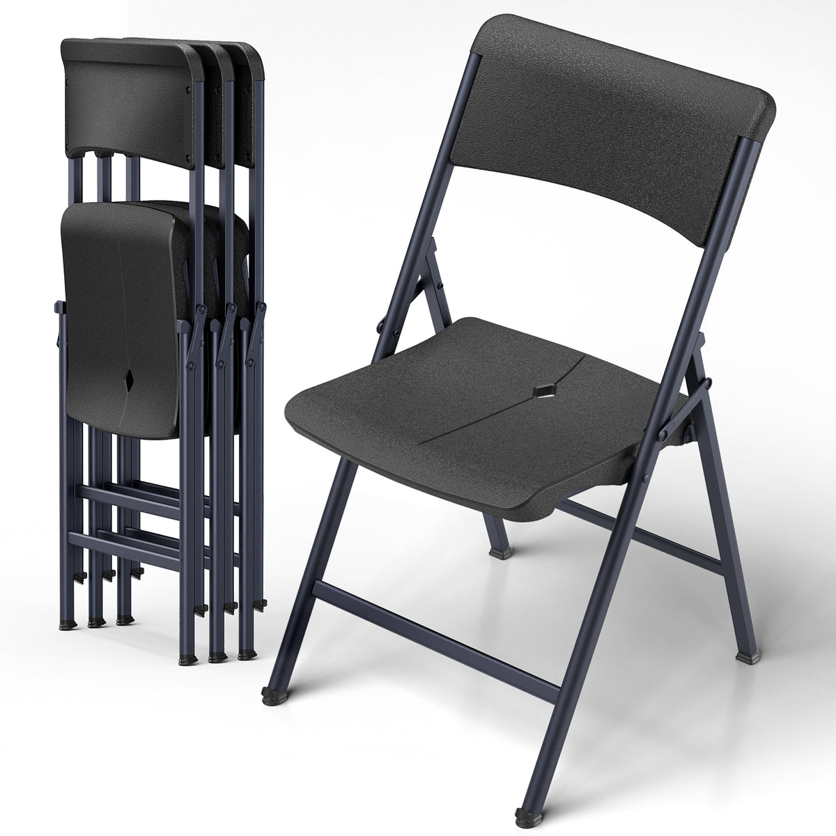 Folding Chair 4 Pack, Portable Heavy Duty Foldable Chair Plastic Seat with Steel Frame for Indoor and Outdoor, Dinning, Party, Wedding, Office, Patio, Garden, White