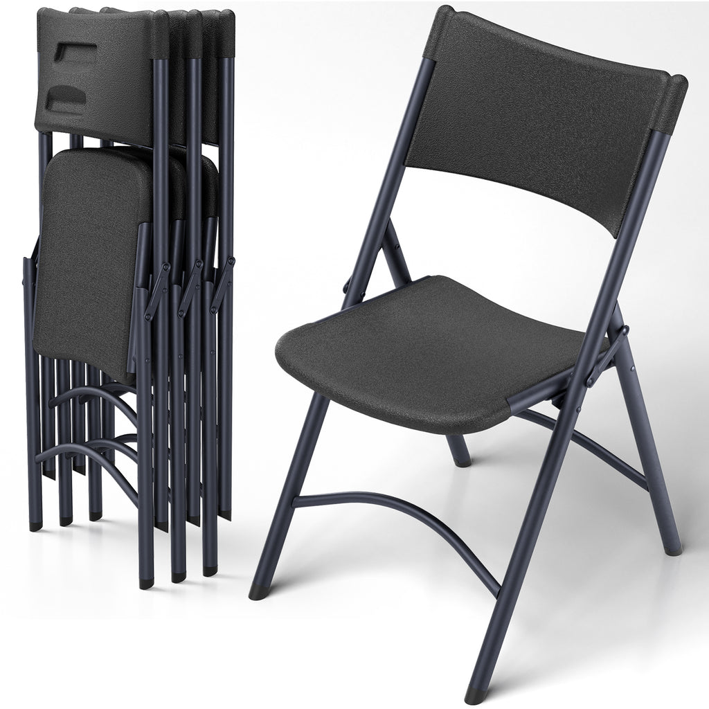 Folding Chairs 4 Pack, Outdoor Portable Foldable Chair with Steel Frame, 500lbs Capacity Heavy Duty Metal White Plastic Folding Chairs for Patio, Picnic, Kitchen, Dining