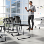 Stacking Chairs Set of 4, Plastic Waiting Room Chair with Sled Base, Stackable Office Guest Reception Chairs No Wheels for Break Rooms and Conference Rooms Black
