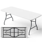 6ft Folding Table, Heavy Duty Plastic Card Table with Foldable Steel Legs, Metal Frame Support up to 600 lb, Portable for Indoor, Outdoor, Picnic, Camping, Dining, Party, Black