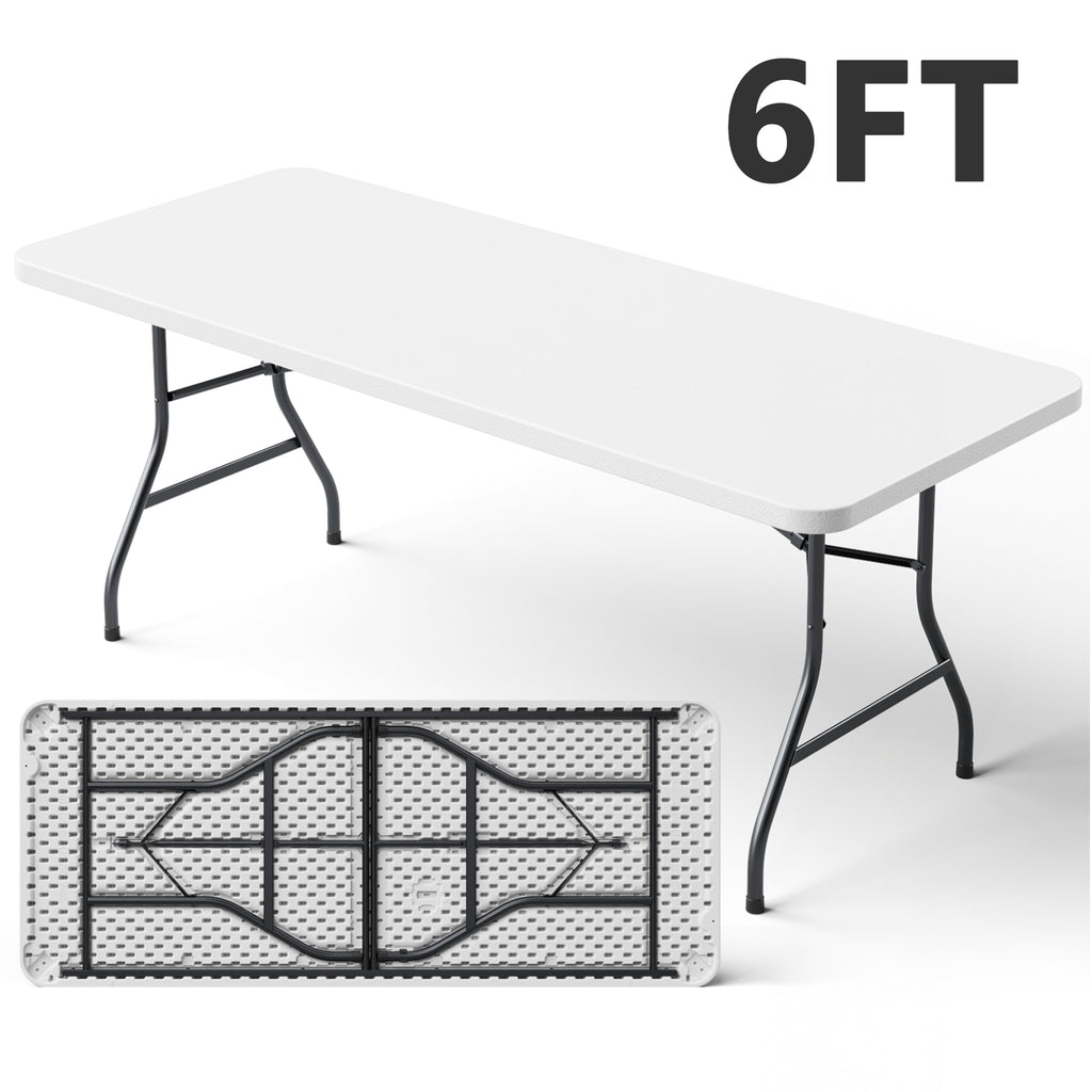 8ft Folding Table, Heavy Duty Plastic Card Table with Foldable Legs