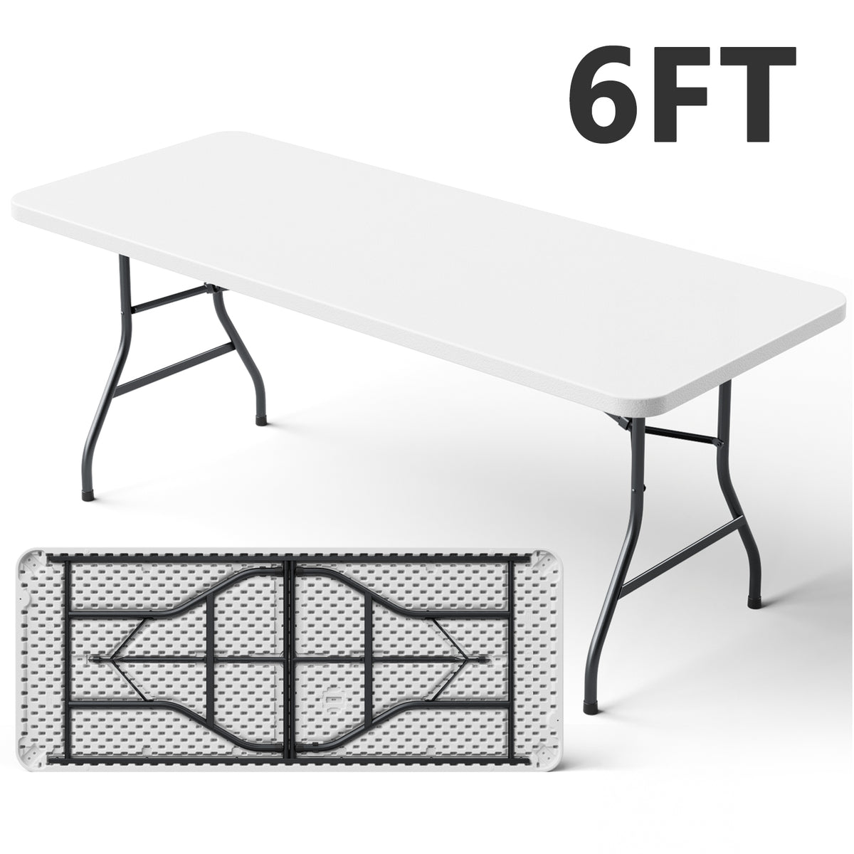8ft Folding Table, Heavy Duty Plastic Card Table with Foldable Legs