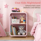 Cute Nightstand, Metal End Table, Side Table with Storage, 3-Tier Narrow End Table for Girls, Small Beside Table for Bedroom, Living Room, Office, Decor, Pink