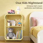 Cute Nightstand, Metal End Table, Side Table with Storage, 3-Tier Narrow End Table for Girls, Small Beside Table for Bedroom, Living Room, Office, Decor, Pink