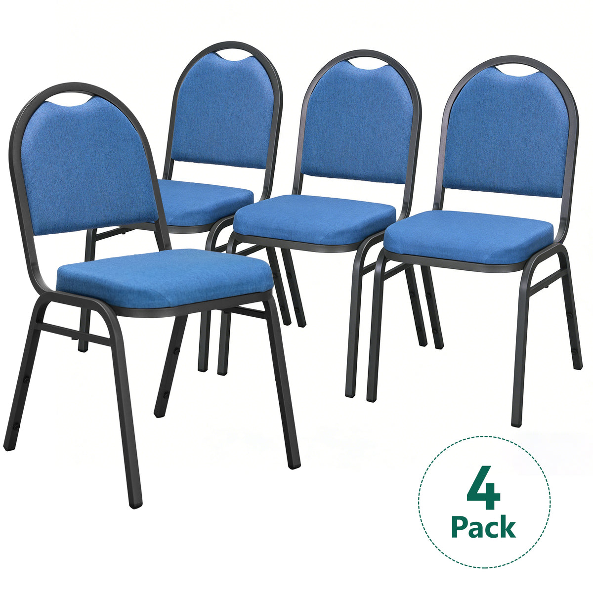 HaiNova Dome Back Stack Chair 4 Pack, with Black Vinyl Seat and Back, 500-lb Weight Capacity, Black Steel Frame, for Banquets, Weddings, Black
