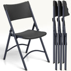 Folding Chairs 4 Pack, Outdoor Portable Foldable Chair with Steel Frame, 500lbs Capacity Heavy Duty Metal White Plastic Folding Chairs for Patio, Picnic, Kitchen, Dining