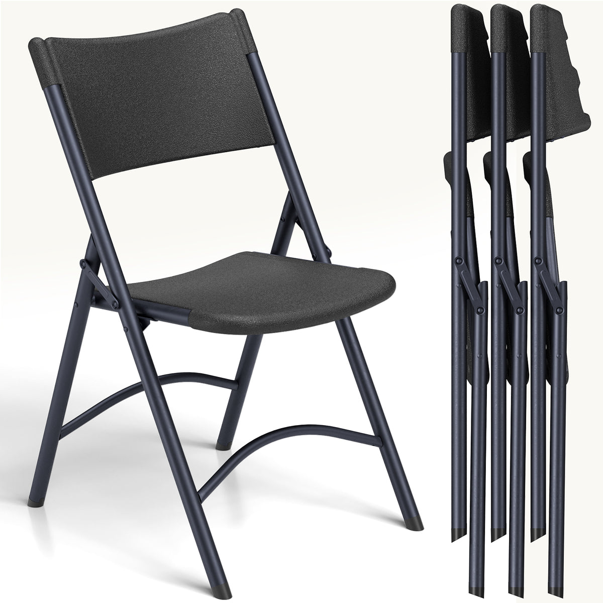 Folding Chairs 4 Pack, Outdoor Portable Foldable Chair with Steel Frame, 500lbs Capacity Heavy Duty Metal White Plastic Folding Chairs for Patio, Picnic, Kitchen, Dining