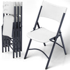 Folding Chairs 4 Pack, Outdoor Portable Foldable Chair with Steel Frame, 500lbs Capacity Heavy Duty Metal White Plastic Folding Chairs for Patio, Picnic, Kitchen, Dining