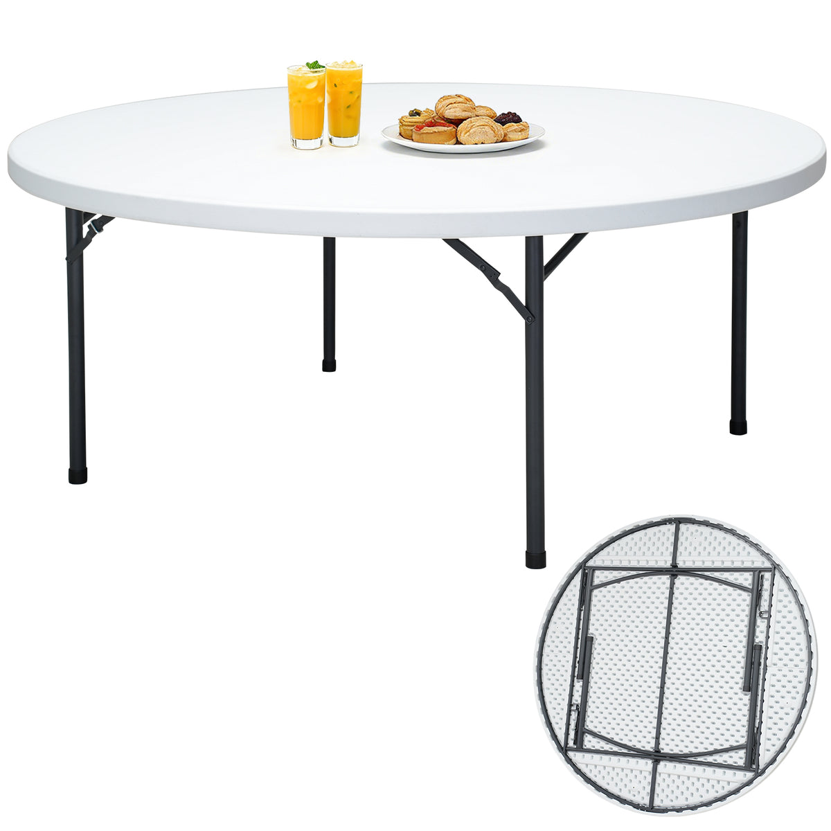 6FT Folding Round Table, Heavy Duty Plastic Card Table with Foldable Legs, Portable Folding Banquet Table for Living Room, Party or Outdoor Event, Indoor & Outdoor Use, Black