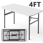 4ft Folding Table, Heavy Duty Plastic Card Table with Foldable Steel Legs, Metal Frame Support up to 400 lb, Portable for Indoor, Outdoor, Picnic, Camping, Dining, Party, White