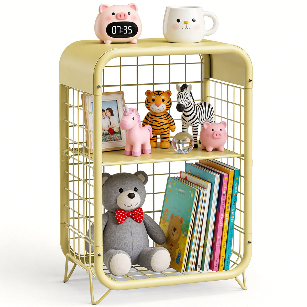 Cute Nightstand, Metal End Table, Side Table with Storage, 3-Tier Narrow End Table for Girls, Small Beside Table for Bedroom, Living Room, Office, Decor, Pink