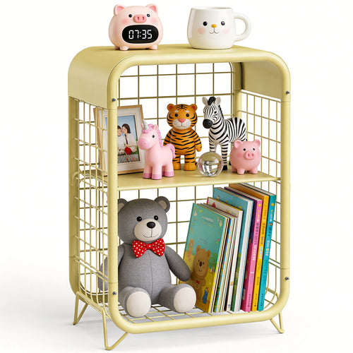 Cute Nightstand, Metal End Table, Side Table with Storage, 3-Tier Narrow End Table for Girls, Small Beside Table for Bedroom, Living Room, Office, Decor, Pink