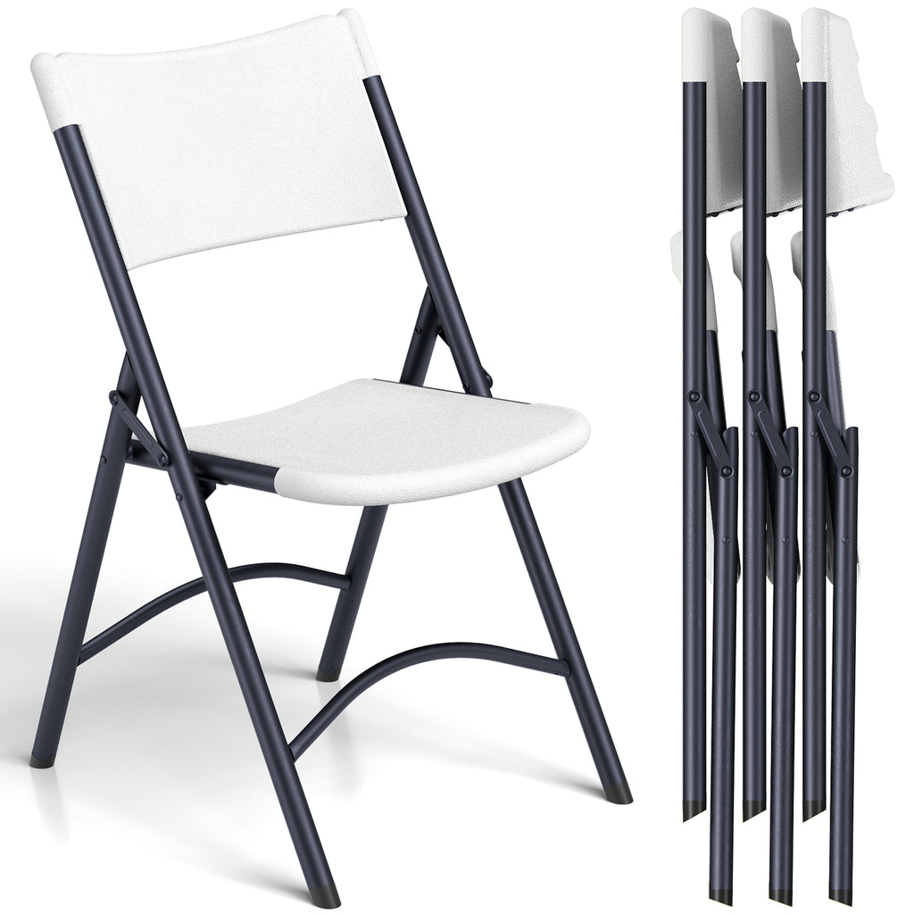 Folding Chairs 4 Pack, Outdoor Portable Foldable Chair with Steel Frame, 500lbs Capacity Heavy Duty Metal White Plastic Folding Chairs for Patio, Picnic, Kitchen, Dining