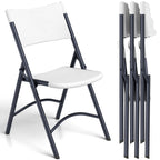 Folding Chairs 4 Pack, Outdoor Portable Foldable Chair with Steel Frame, 500lbs Capacity Heavy Duty Metal White Plastic Folding Chairs for Patio, Picnic, Kitchen, Dining