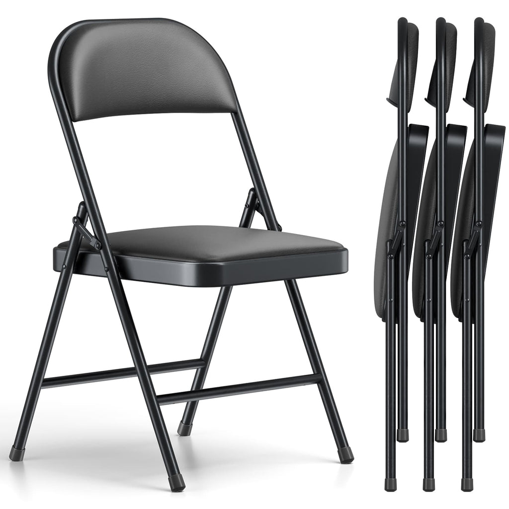 Folding Chair 4 Pack, Comfy PU Leather Padded Folding Chairs for Outside and Indoor, Heavy Duty Portable Foldable Metal Commercial Seat for Home Office, Dorm, Party, Backyard, Lawn, Patio