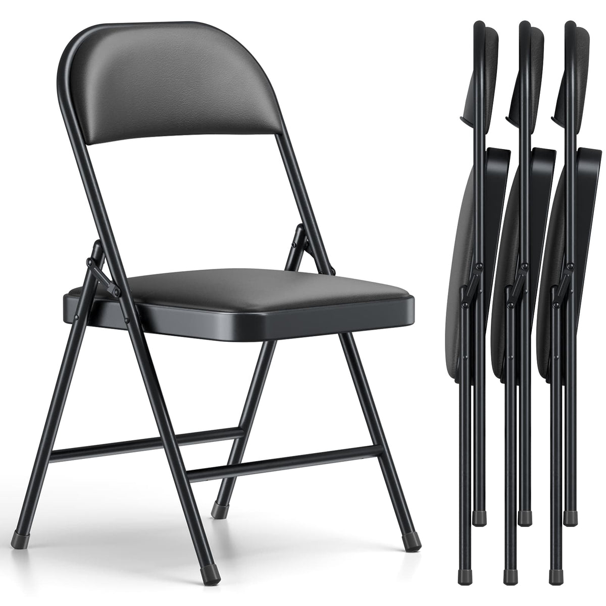 Folding Chair 4 Pack, Comfy PU Leather Padded Folding Chairs for Outside and Indoor, Heavy Duty Portable Foldable Metal Commercial Seat for Home Office, Dorm, Party, Backyard, Lawn, Patio